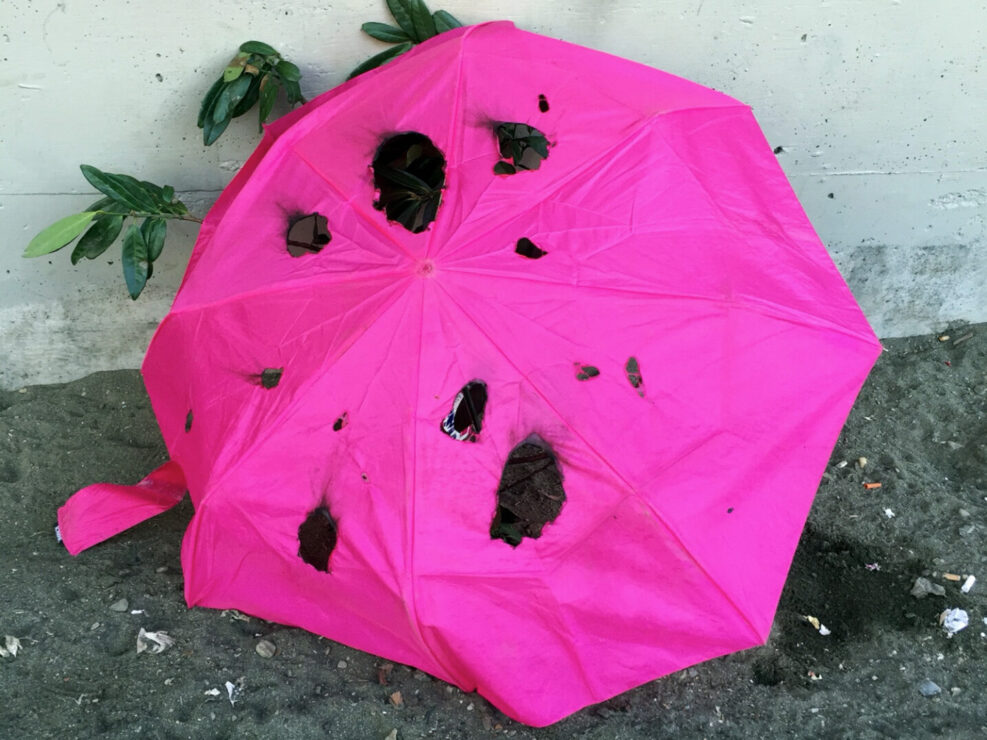 Umbrella 325 in a photo series of discarded umbrellas.